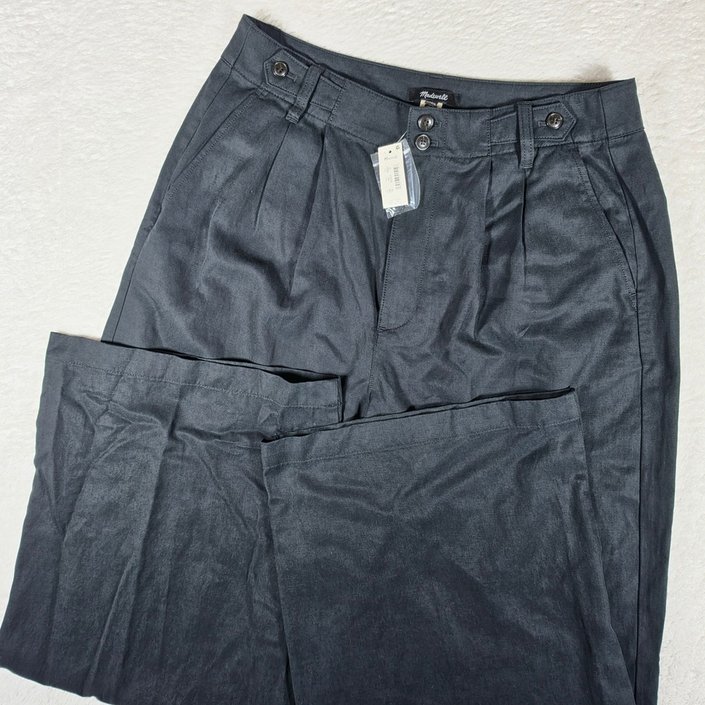 NEW Madewell NG521 Women 10 Black Linen Blend Wide Leg Pleated High Rise Pants